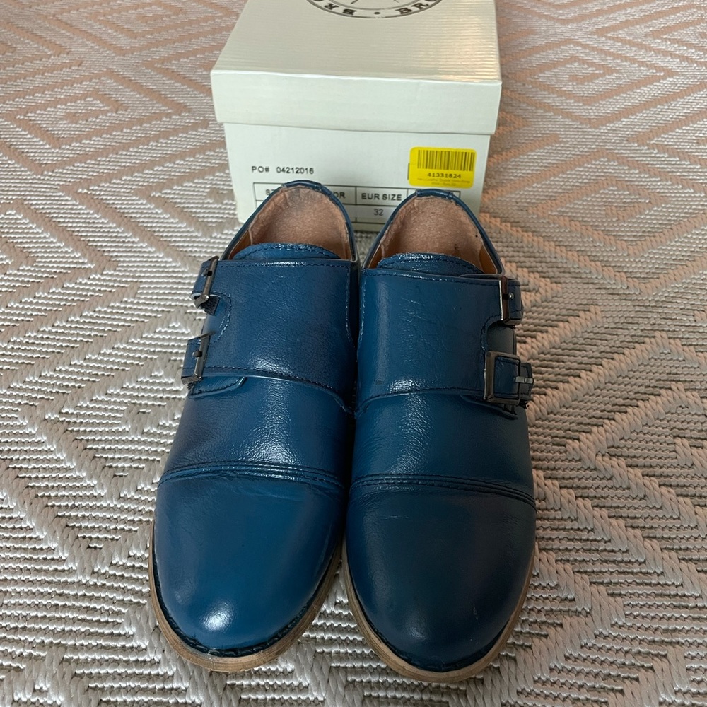 Navy boys double monk strap dress shoe - sz 1